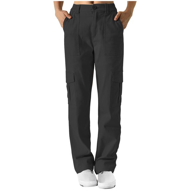 Besolor Pantalon Cargo Taille Haute Extensible pour Femmes, Ample, Multi-Poches, Jambe Large Droite, Mode Mode Urbaine