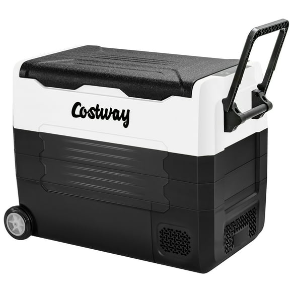 Costway 58 Quarts Car Refrigerator Portable RV Freezer Dual Zone w/ Wheel Black