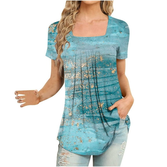 Fesfesfes Womens Work Tops Women's Fashion Printed T-shirt Mid-length 3/4 Sleeves Blouse Round Neck Casual Tops T Shirt Women 6(M)