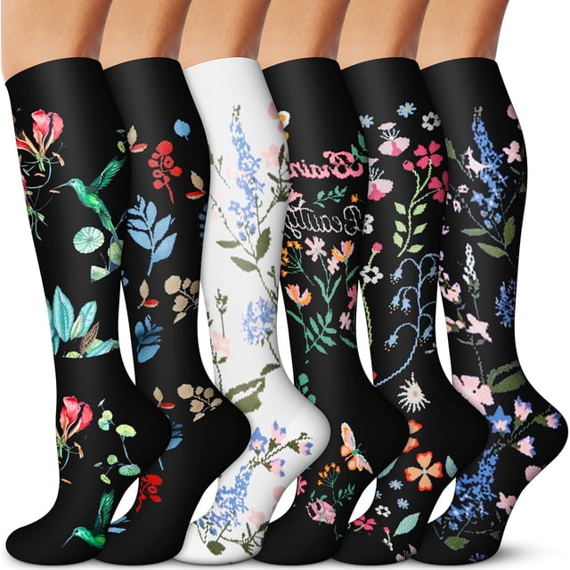 3/6 Paires de Bas de Compression pour Femmes et Hommes 15-20 mmHg - Meilleur Soutien pour Infirmières, Course, Randonnée, Récupération et Bas de Vol