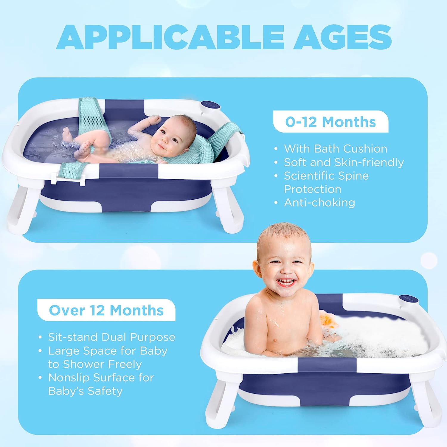 Prociv Foldable Baby Bathtub for Infants to Toddler,Portable Travel Bathtub Multifunctional Bathtub with Drain Hole, Baby Bathtub for Newborn 0-36 Month Gray (with Net)