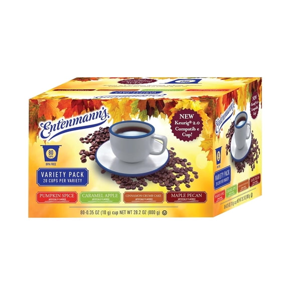 Entenmann's Coffee Fall Favorites Flavors - Pumpkin Spice, Maple Pecan, Caramel Apple and Cinnamon Crumb Cake -Single Serve Coffee Cups (for Keurig K-Cup Brewers) - 80 Count