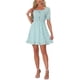 thumbnail image 2 of Vestido Floral con Mangas Abullonadas, Espalda Fruncida y Escote Corazón, Con Volantes, L Azul Claro, 2 of 6