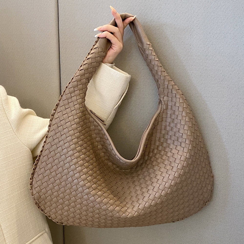 QUARRYUS Woven Leather Bag  Handbag High Quality Solid Print Shoulder Tote Bag  For Women