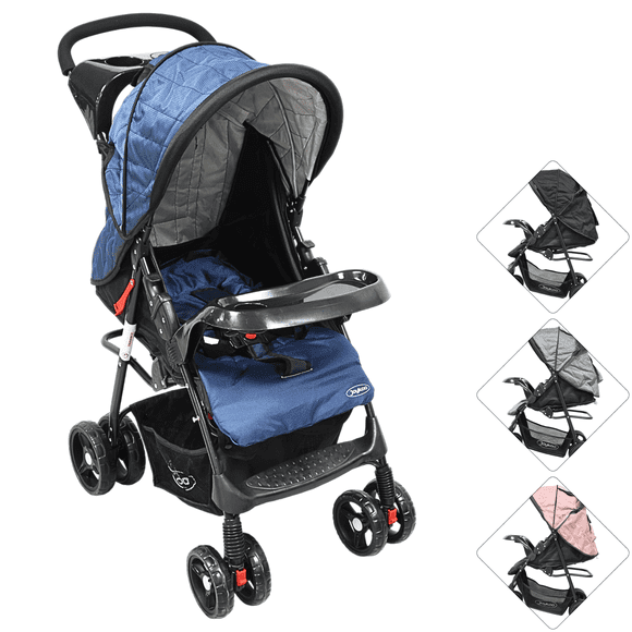 Carriola para Bebé Ligera y Plegable Asiento Reclinable Cinturón de 5 Puntos Charola Toldo Apta desde 6 Meses Hasta 18 kg - Azul