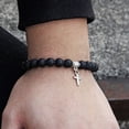 thumbnail image 6 of Trendy Men Beads Bracelet Slivers Color Cross Pendant Bracelet Natural Stone Bracelets Charm for Women Healing Prayer Jewelry, 6 of 6