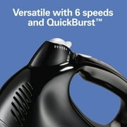 خلاط يدوي كهربائي 6 سرعات من هاميلتون بيتش بتقنية QuickBurst، حقيبة تخزين و3 ملحقات، أسود