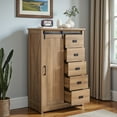 thumbnail image 3 of Tcbosik Farmhouse Dresser with Sliding Barn Door and 5 Drawers, Chest of Drawers for Bedroom, Living Room, Entryway, Hallway, Oak, 3 of 9