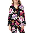 thumbnail image 4 of Afdoent Girls Pajamas Set Halloween Skeleton Print Sleepwear Long Sleeve Jammies Button-Down Nightwear Loungewear Comfortable For Kids Holiday 13-14 Years, 4 of 5