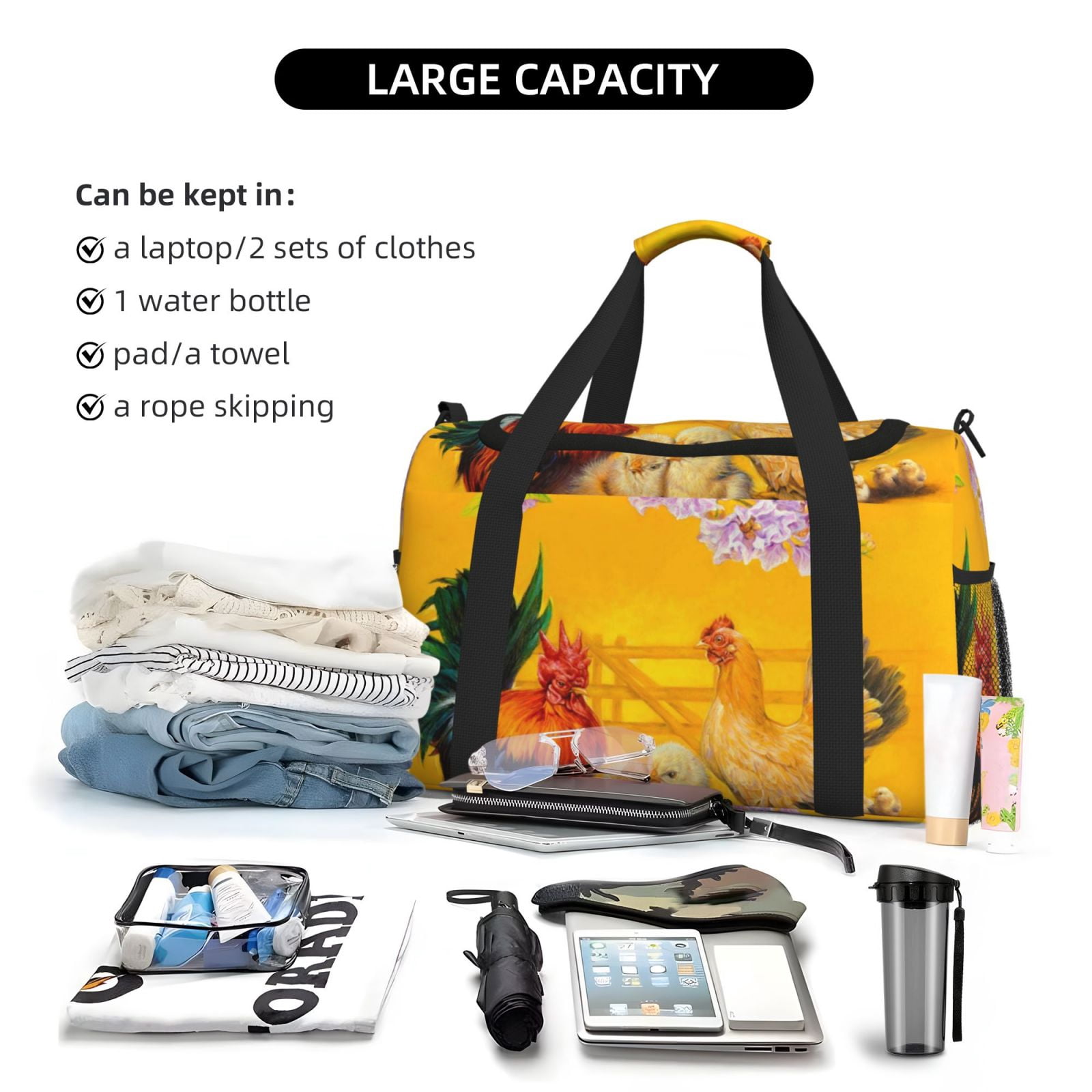 Fuzoiu The Chicken Family Print Travel Duffle Bag,Carry On Tote Bags,Duffel Bag,Sport Gym Bag, Hospital Bag for Labor and Delivery, Overnight Bag,Luggage Bag