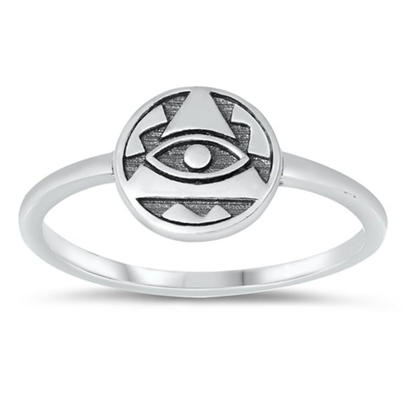 Round Eye Of Providence Geometric Medallion Band Sterling Silver Ring 925 Jewelry Female Male Size 6