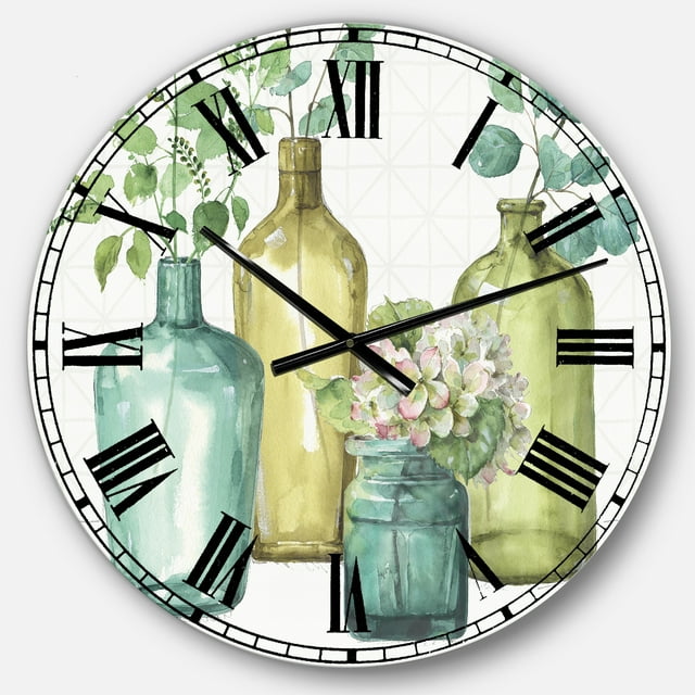 DesignArt Mixed Botanical Green Leaves VIII Large Wall Clock