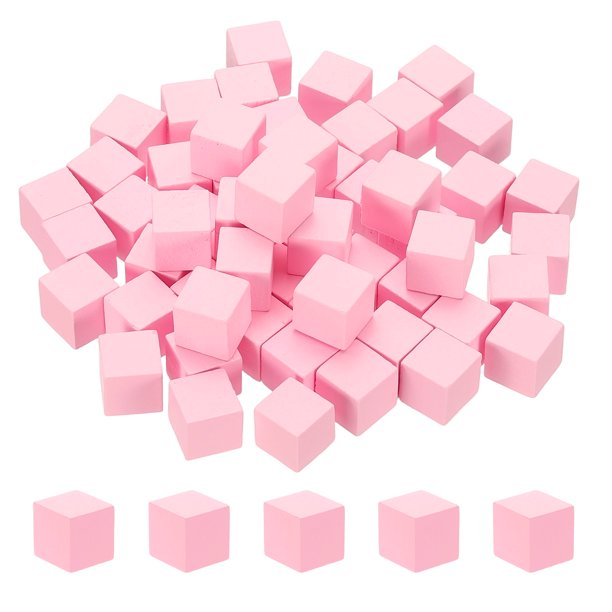 Uxcell 50 Pcs Bloques de Madera, Cubo de Madera Natural Sin Terminar de 0.8 Pulgadas para Proyecto de Arte de Bricolaje, Pintura y Decoración, Rosa