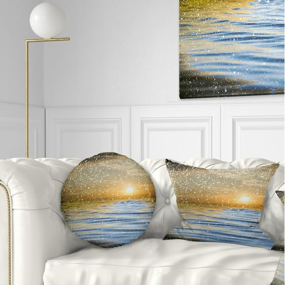 Designart Clouds with Reflection in Water - Seashore Photo Throw Pillow - 12x20