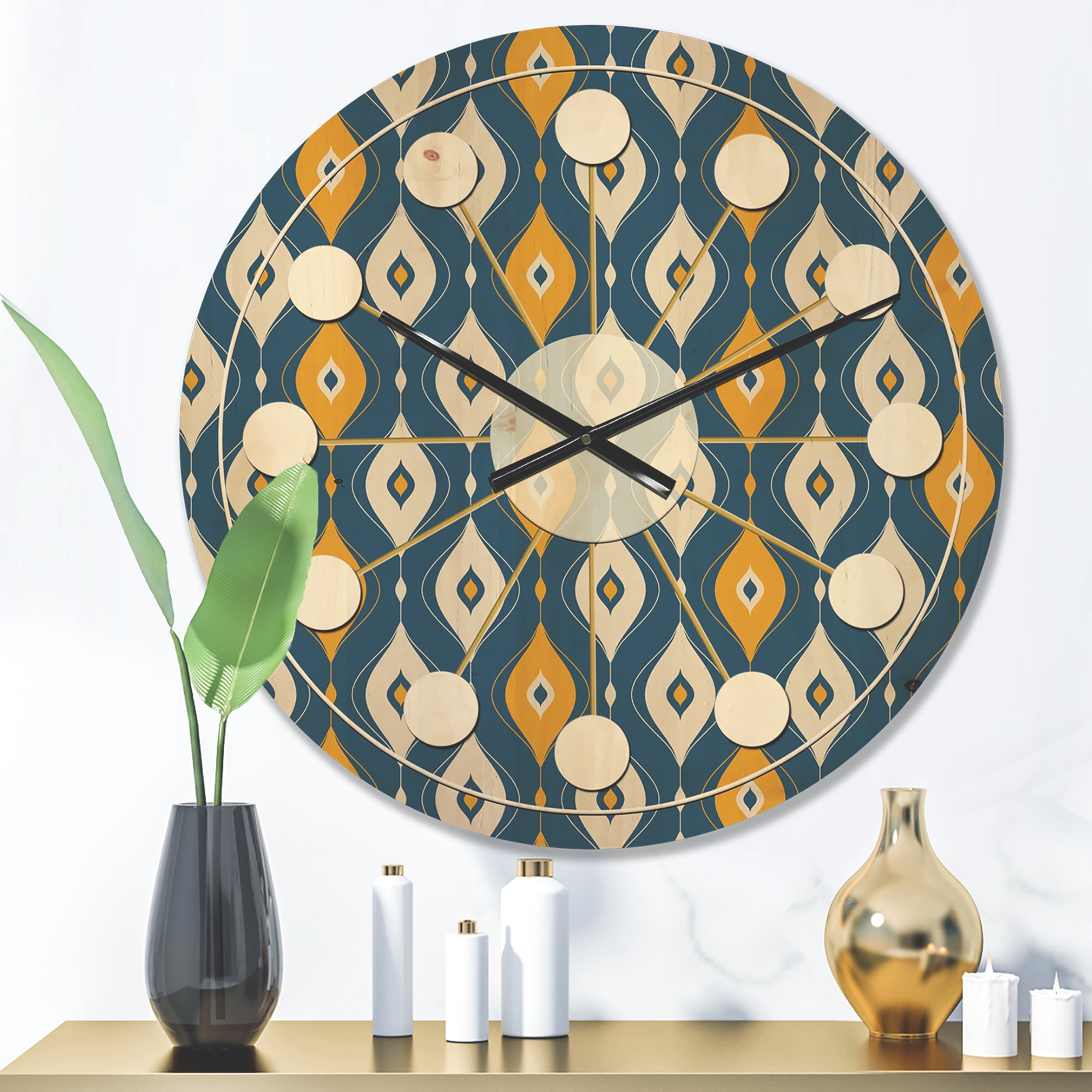 Designart 'Abstract Retro Pattern II' Mid-Century Modern Wood Wall Clock
