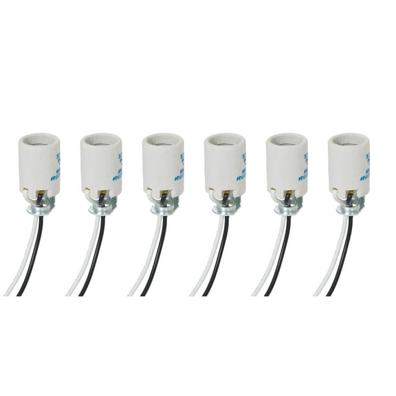 B&P Lamp Intermediate Base E17 Keyless Unglazed Porcelain Socket with Wire Leads, 6 Pack