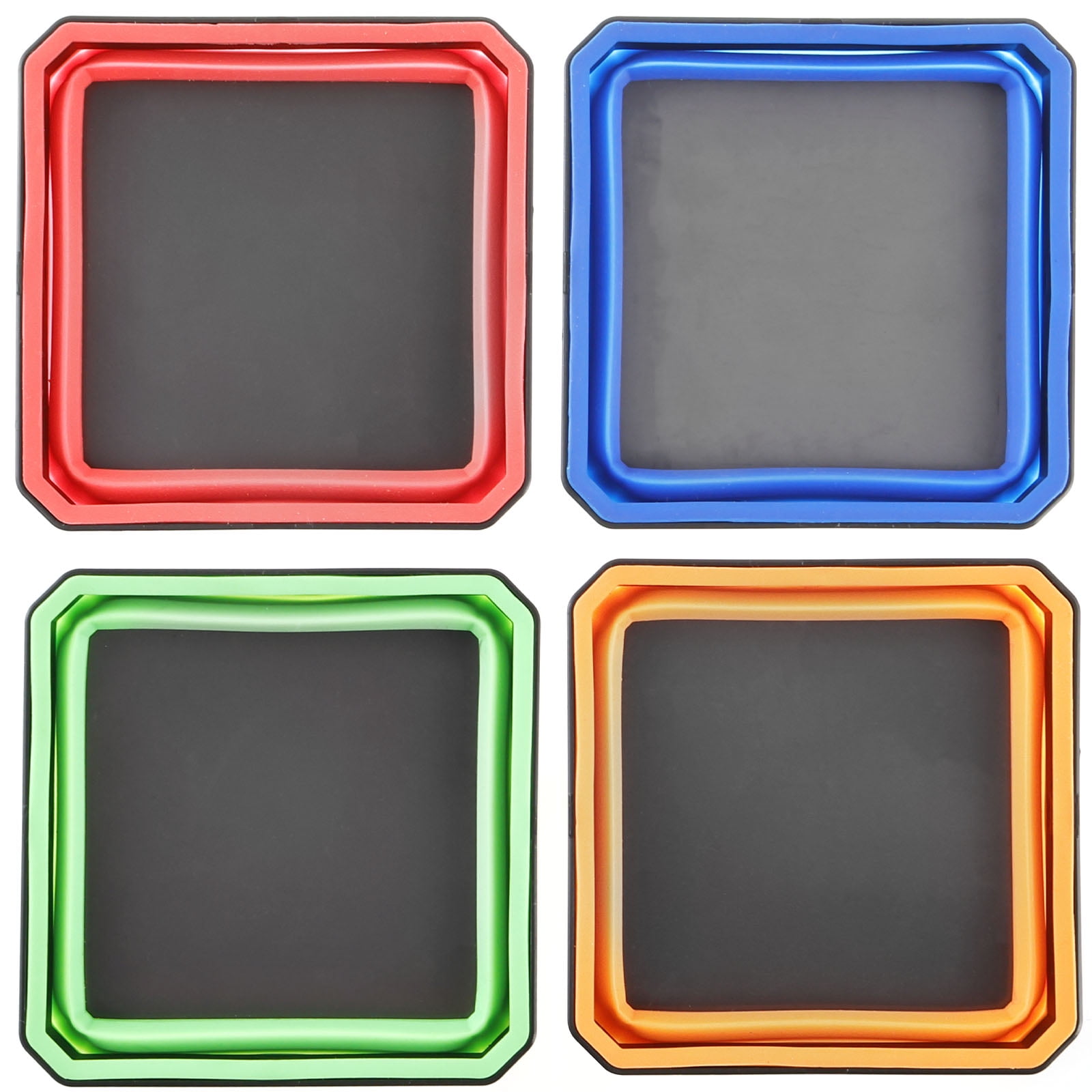 3pcs Collapsible Magnetic Parts Tray, 3 Sizes Magnetic Foldable Tray Insulating Silicone Magnetic Tool Tray For Mechanic's Folding Bowl & Magnetic Base For Bolts Screws Nuts Gaskets (Green - View #3