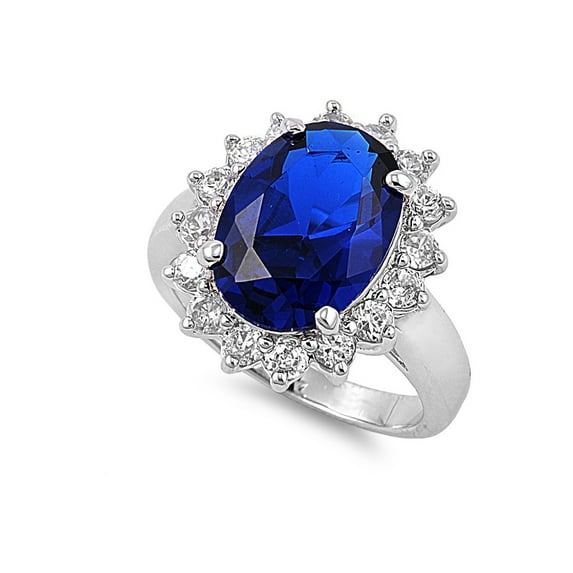 Blue Sunshine Simulated Sapphire Cubic Zirconia Ring Sterling Silver 925 Size 9