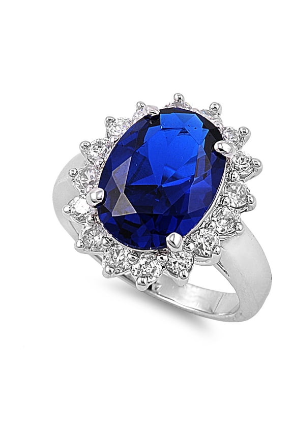 Blue Sunshine Simulated Sapphire Cubic Zirconia Ring Sterling Silver 925 Size 9