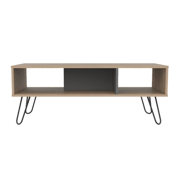 Mesa Centro Madera Aglomerada Excelsior con Patas de Acero Color Miel y Plata Oscuro