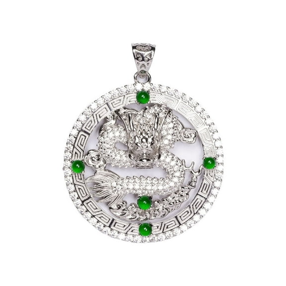 Dragon Silver S925 Silver Jade，Dragon Green Jade Necklace Pendant S925 Silver