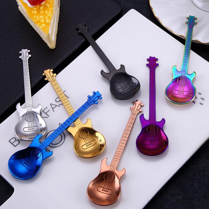 Creative Guitar Coffee Teaspoons Spoon Dessert Tea Set A Cute Stainless Steel Colorful Musical Tea Cake Spoons Set Creative Guitar Coffee Teaspoons Spoon Dessert Tea Set A Cute Stainless Steel Colorful Musical Tea Cake Spoons Set
