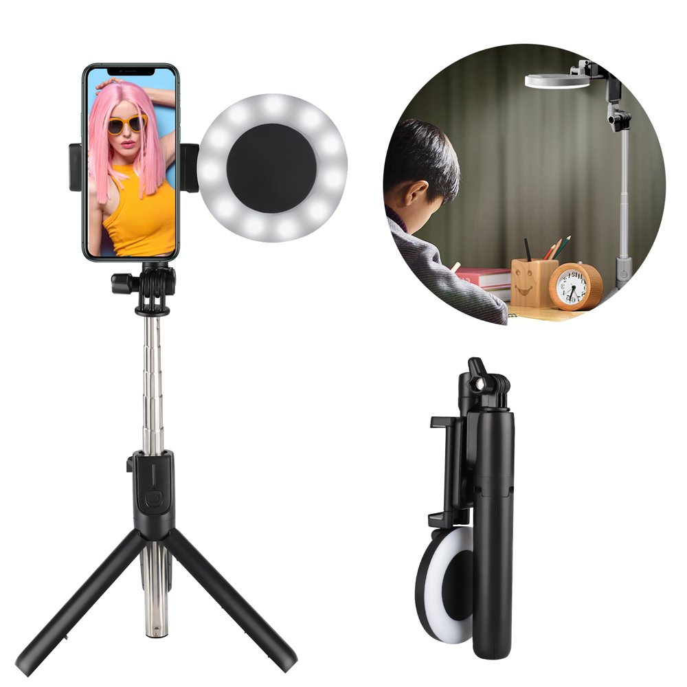 Selfie Stick Tripod with Ring Light, 28" Extendable Selfie Stick with