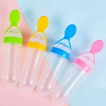 Baby Food Feeder 4 Pack Silicone Baby Food Dispensing Spoon Wajiayon 3 Oz Feeding Spoons With Suction Cup for Boys Girl Kids Toddlers Self Feeding Bottle Spoon, Spoon Feeder Combo 4Pcs Hilingoto