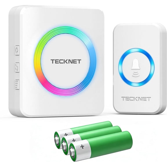 Wireless Doorbell, Door Bell 0-120dB, Battery-Powered 1300ft Range, Classroom Doorbells IP66 Waterproof, 60 Chimes & 5 Volume Levels, RGB Light for Home Kids Classroom Hearing Impaired, white