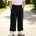 thumbnail image 7 of Riecok Sweatpants for Boys Elastic Waist Cotton Pant Wide Leg Pull on Pants Solid Baggy Trousers with Pockets Black 2T, 7 of 7