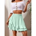 thumbnail image 5 of Women'S Elastic High Waist Tiered Ruffle Mini Skirt Shirred Layered Flowy Wrap Short Skirt Green M, 5 of 9