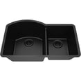thumbnail image 2 of 32" x 20" Quartz Kitchen Sink, Double Bowl Sink, Drop-in Sink, Undermount Sink, Granite Kitchen Sink, Galaxy Black Kitchen Sink with Steel Grids, Basket Strainer and Flange Lexicon Platinum LP-7030-K, 2 of 8