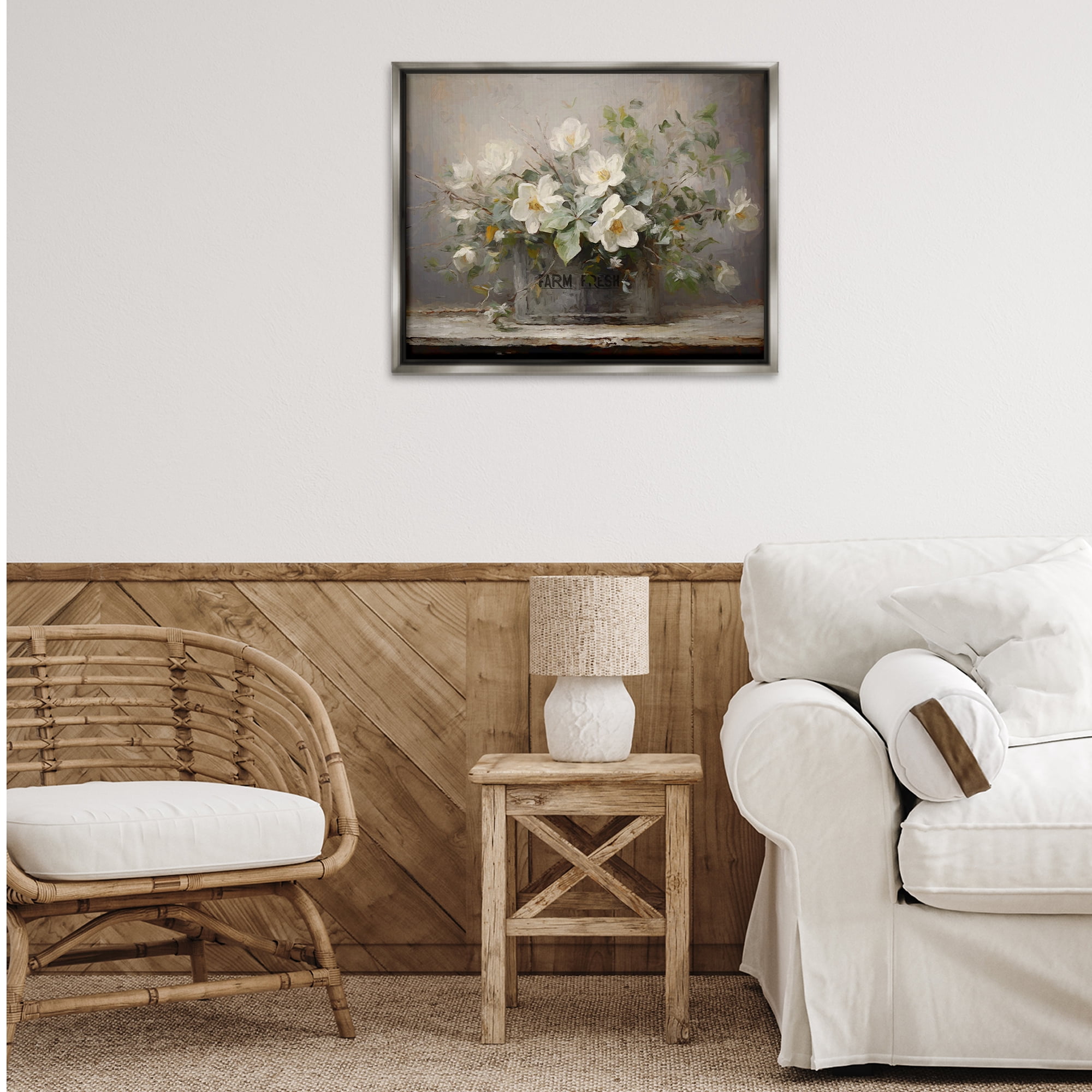 Stupell Industries Country Farm Florals Botanical & Floral Painting Gray Floater Framed Art Print Wall Art, 31 x 25