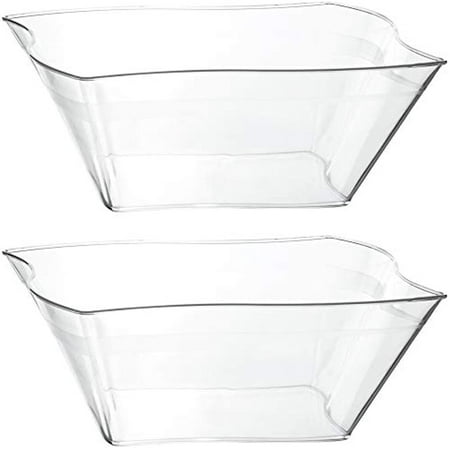 

Plasticpro Disposable Elegant Wave Design Square Plastic Clear Serving Bowls Large Size Heavy Duty For Partys Snack Or Salad Bowl Pack Of 8