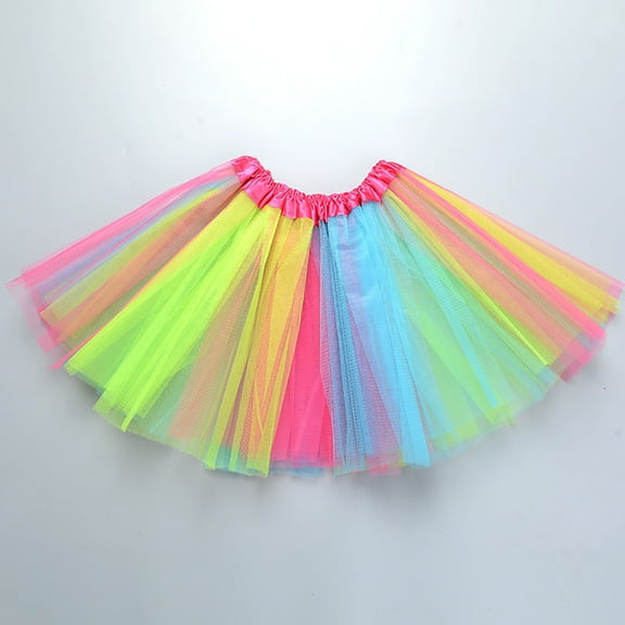 Fainosmny Gauze Tutu Tulle Skirt For Toddler Girls Rainbow Birthday Party Tutu Skirt Performance Skirt Cute Fashion Printing Skirt Pink One Size