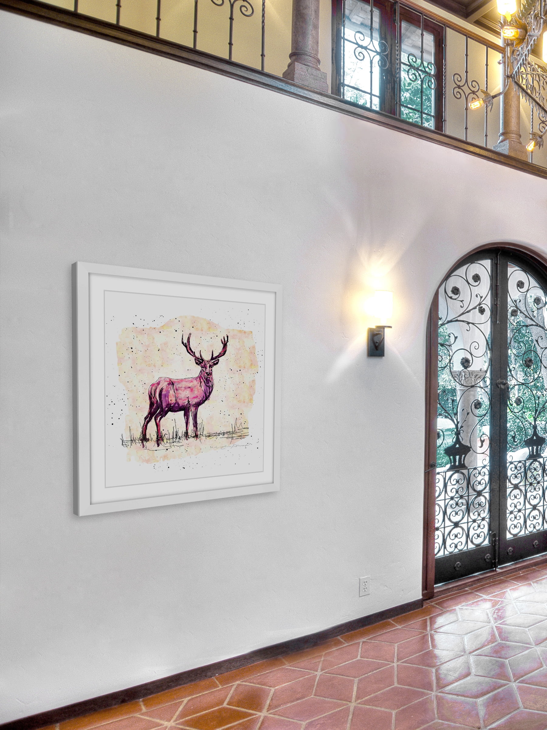 "Cerf Rose Creme" Framed Painting Art Print, 24" x 1.5"