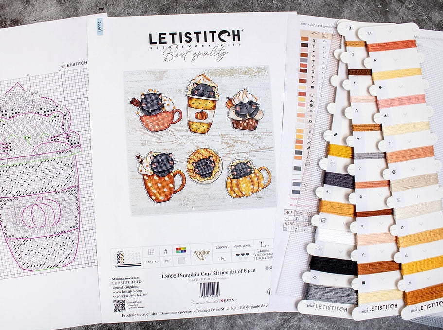 Pumpkin Cup Kitties Kit L8092 Counted Cross Stitch Kit