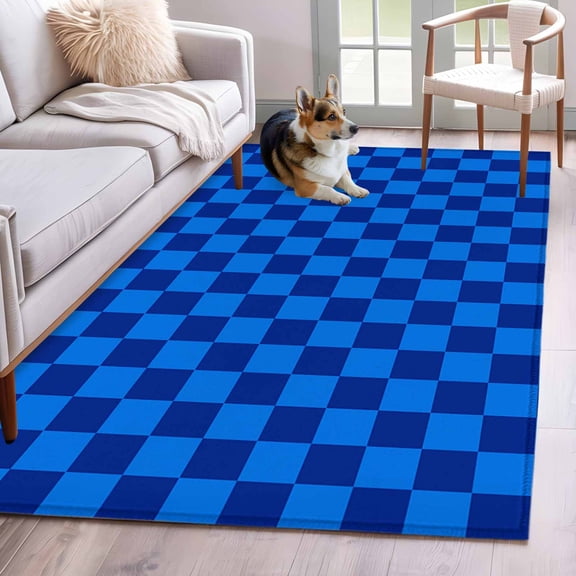 Blue Checkered Plaid Area Rug 3x5 Washable Rug Non Slip Farmhouse Buffalo Plaid Large Area Rug Indoor Floor Carpet for Entryway Bedroom Kitchen Living Room Home Office Dining Room Nursery