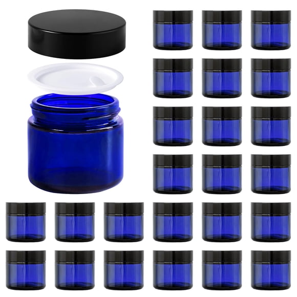 Frascos de vidrio Hoa King, 2 oz/60 ml, azul, paquete de 24 con tapas y forros