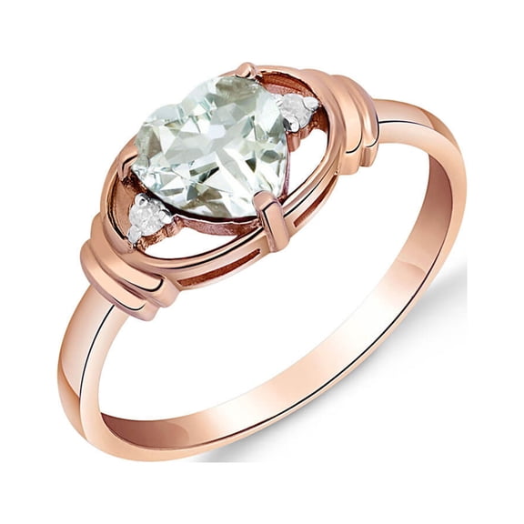 Galaxy Gold 14K Rose Gold Natural Heart-Shaped Aquamarine and Diamonds Ring - March Birthstone - Courage & Clarity - Sizes 5.5 to 11 - Fine Jewelry for Women