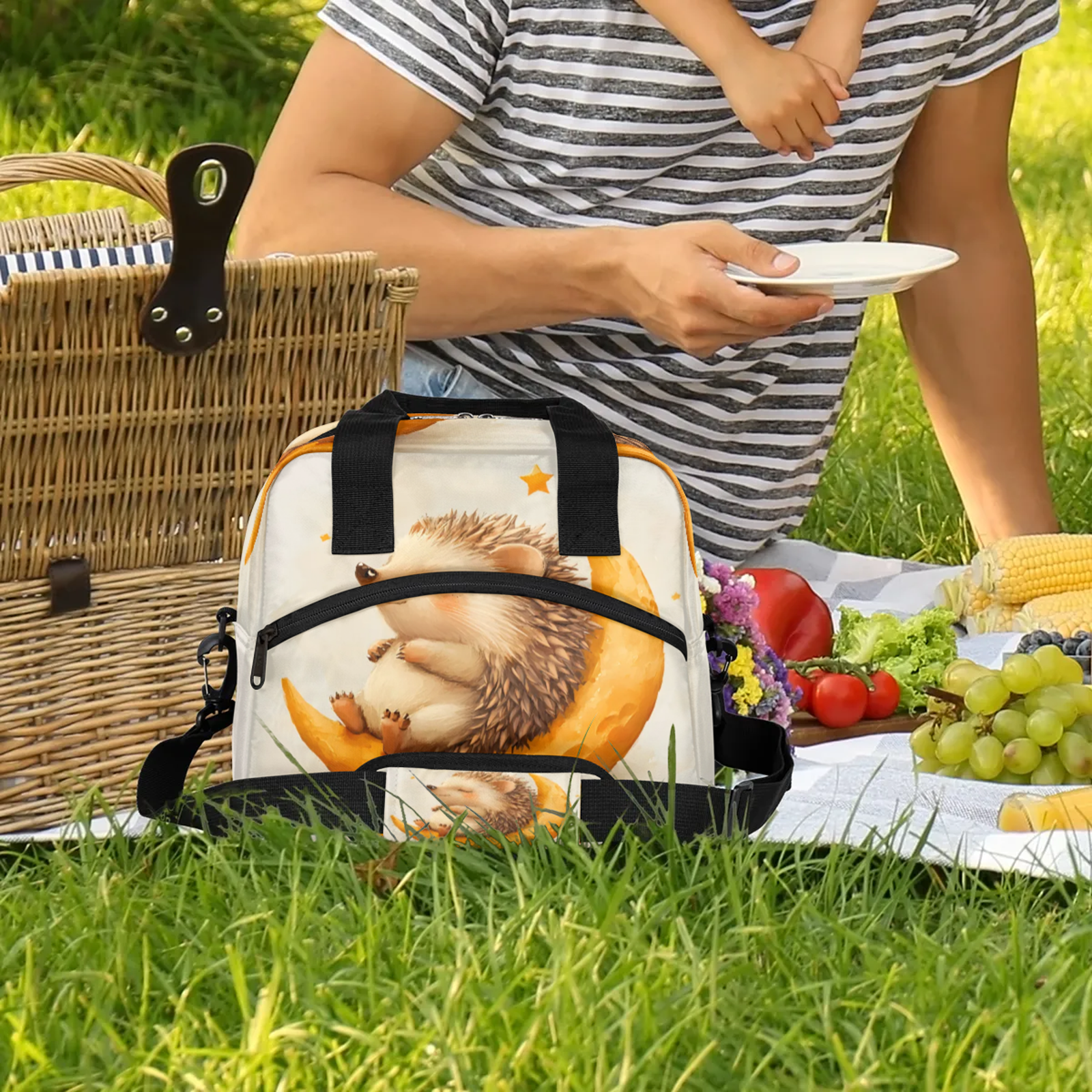 Herdesigns Hedgehog Lunch Bag for Women Men Adult, Cute Large Insulated Reusable Lunch Box Leakproof Portable Cooler Tote Bags for Work Picnic Beach