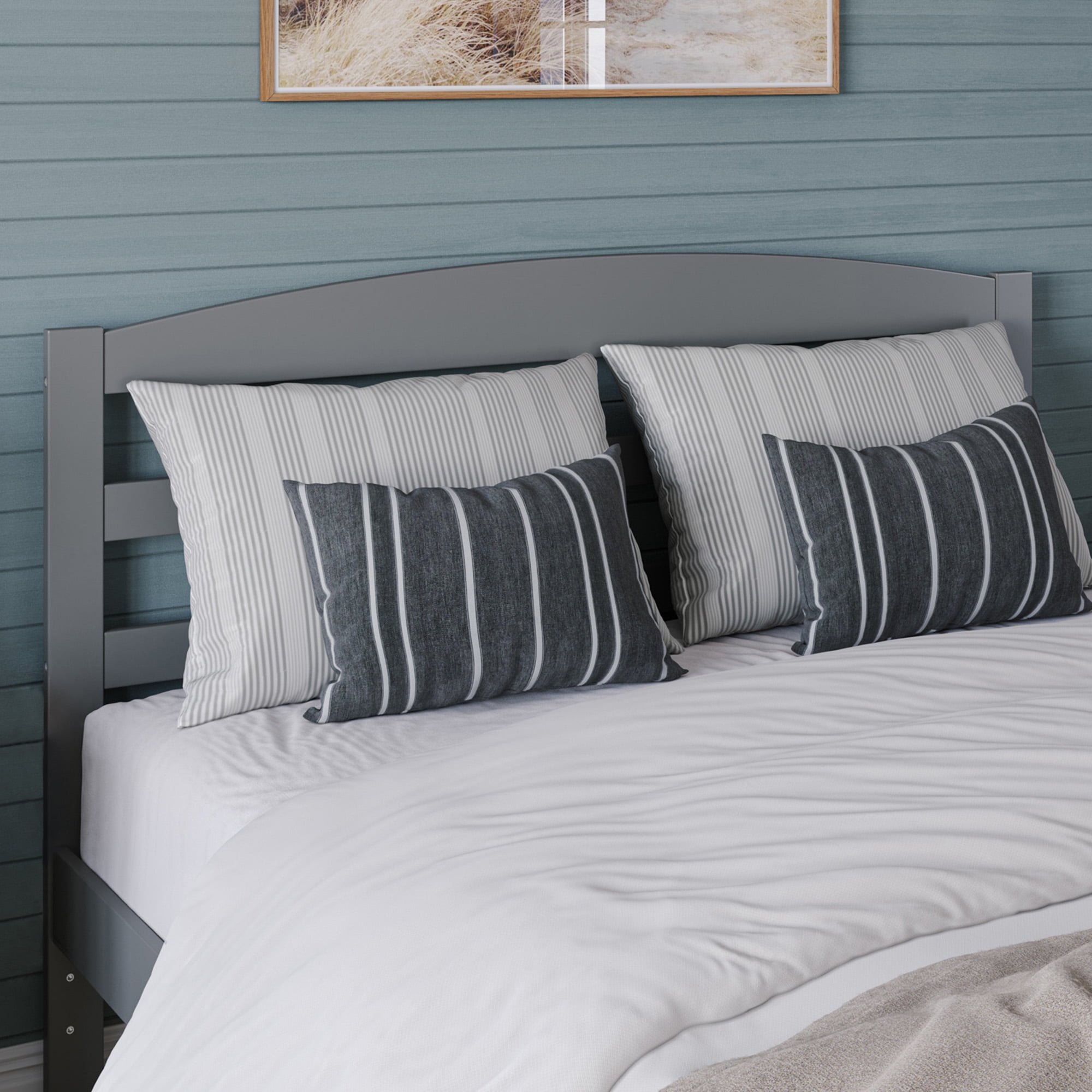 AFI Warren 14" Queen Wood Platform Bed Frame with Slatted Headboard, Grey