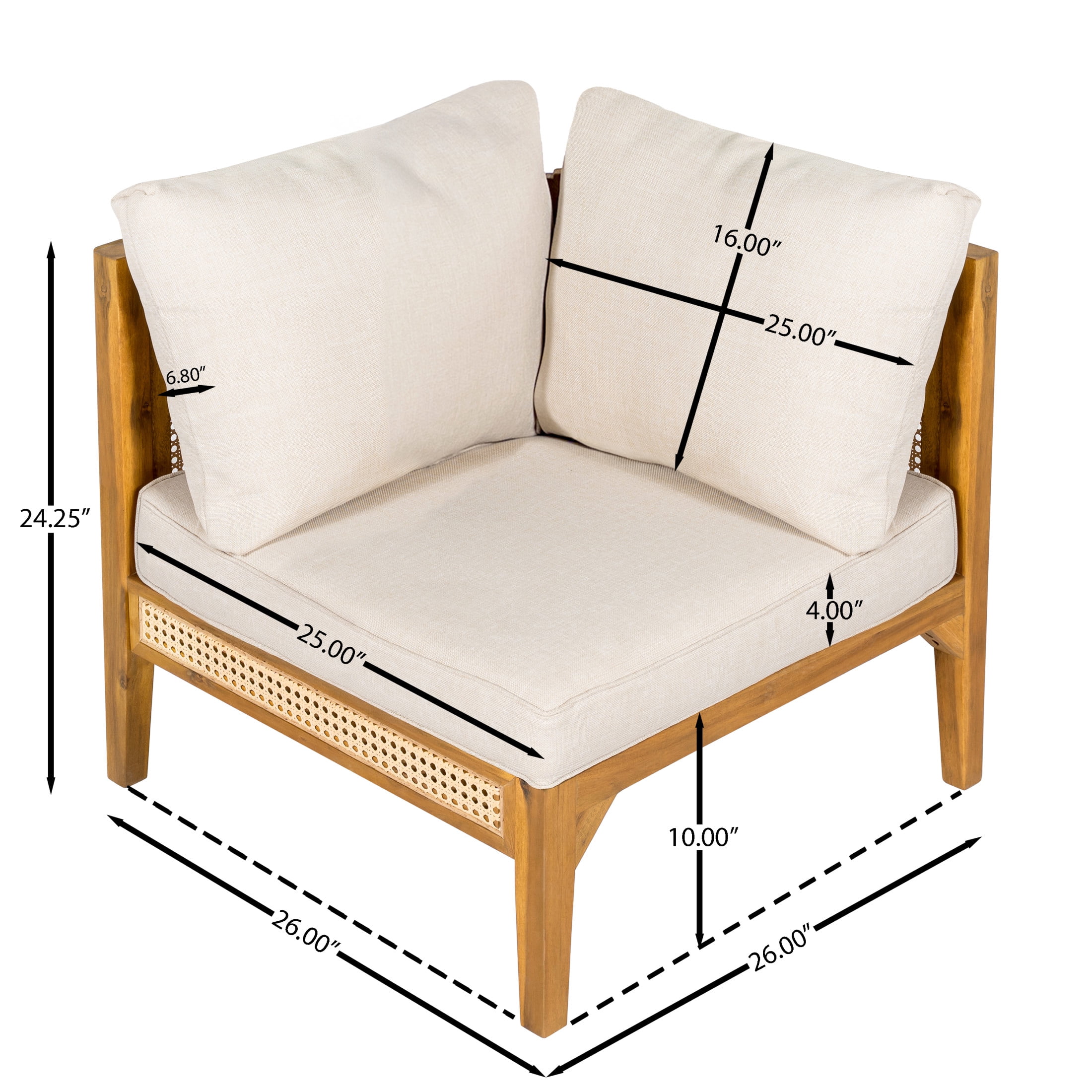 Christopher Knight Home Outdoor Corner Chair, Wood Frame, Cane Accents and Cushions, Teak+Beige