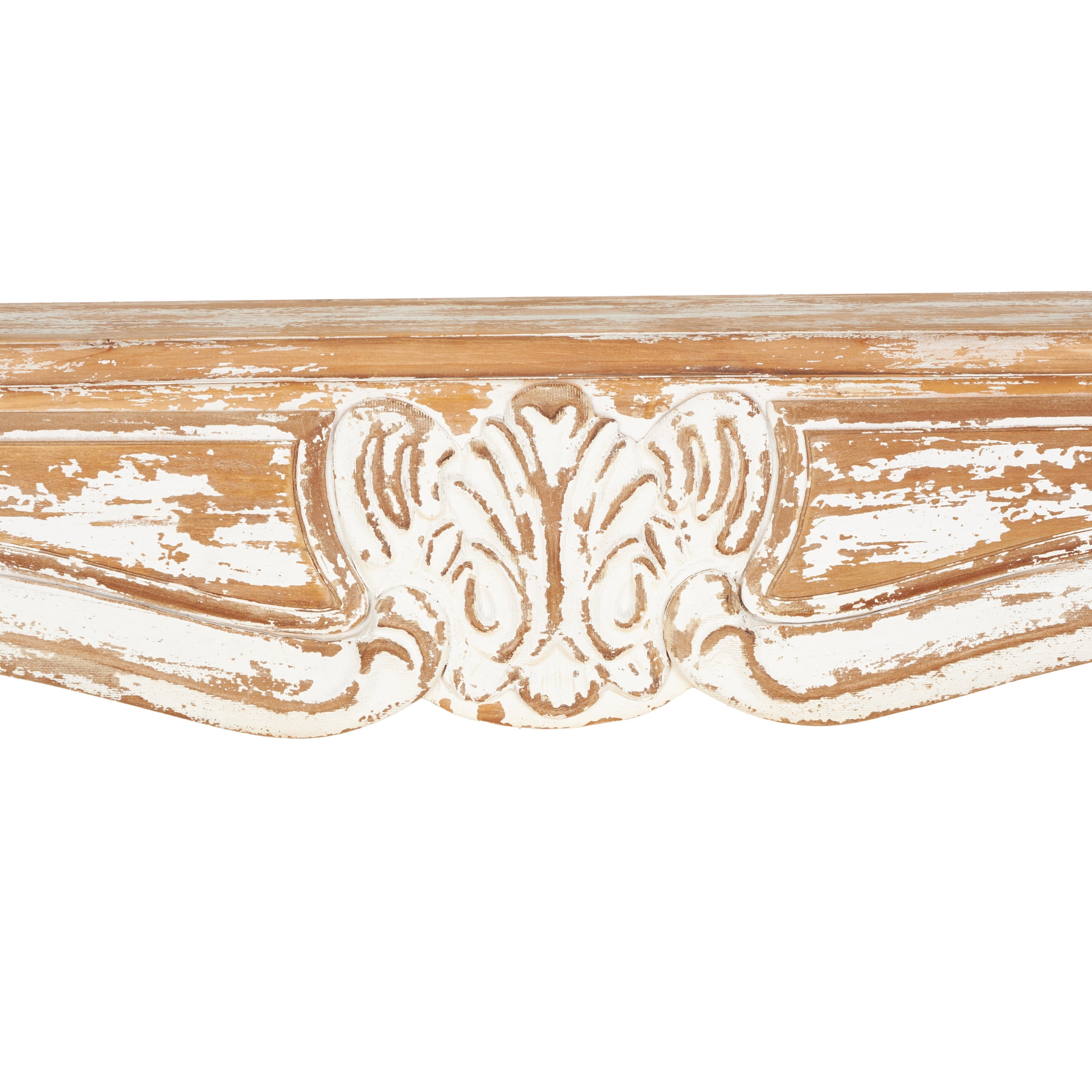 DecMode 60" x 8" Distressed 1-Tier Light Brown Scroll Wall Shelf