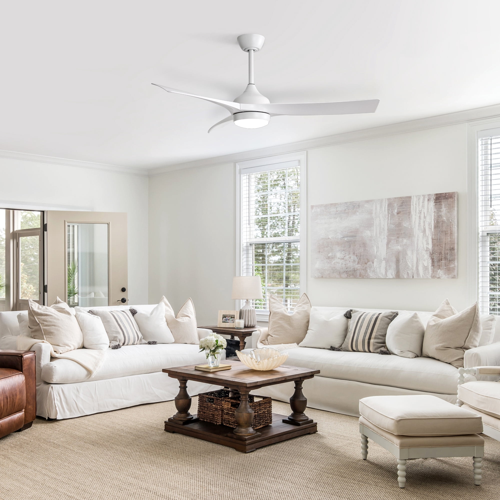 Sofucor 52 Inch White Ceiling Fans with Lights Remote Control, White Outdoor Ceiling Fan with Light Airflow 6000CFM 3 CCT Dimmable 3-Timer ABS 3 Blades
