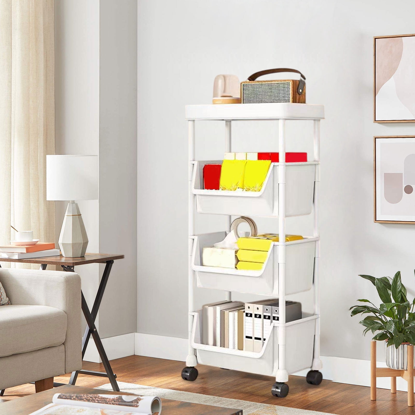 DZQMTKX Rolling Storage Rack and Bookshelf, Mobile Under Desk Organizer with Wheels