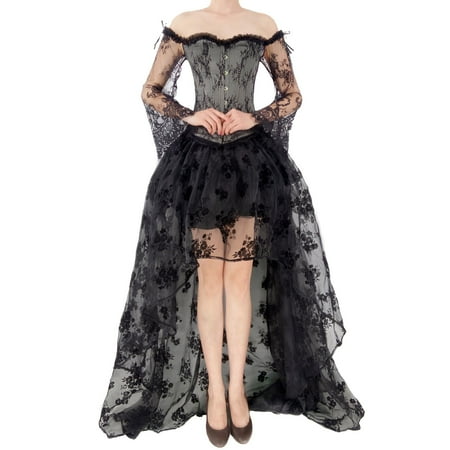 

Dillar Women s Two Piece Skirt European and American Breast Supporting Lace Middle Sleeve Court Corset
