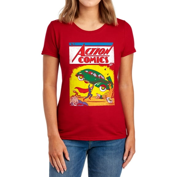 Superman Action No. 1 Women's T Shirt, Red, Small
