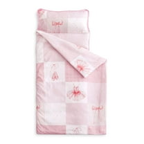 Nap Mat with Removable Pillow for Kids Toddler Boys Girls Daycare Preschool Kindergarten Sleeping Bag, Ballerina Dress Shoes Bow Knot in Pink White, 100% Soft Microfiber