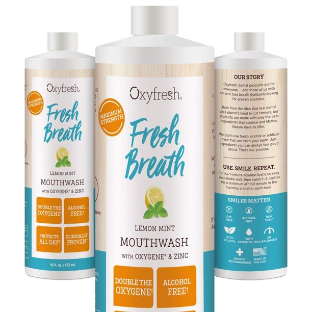 Oxyfresh Lemon Mint Mouthwash with Zinc Alcohol Free Solution for